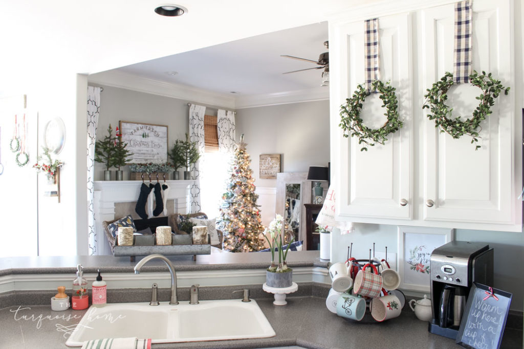 Christmas Kitchen with Hanging Wreaths