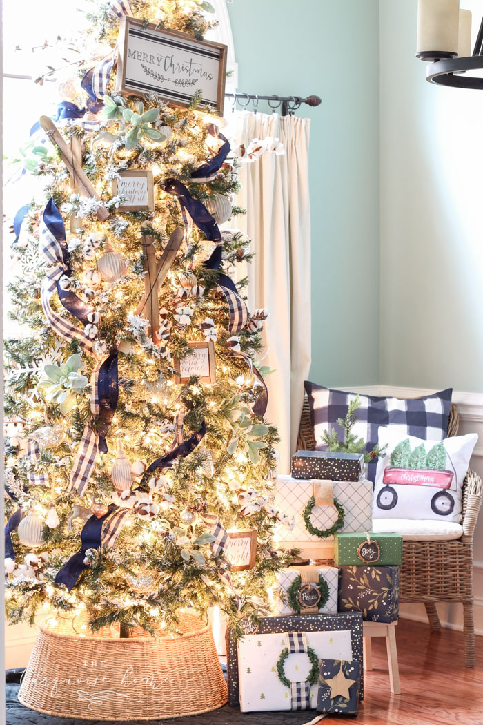 A Navy & Green Farmhouse Christmas Tree - The Turquoise Home