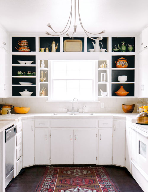 Remove the kitchen cabinet doors to give the kitchen an updated look!