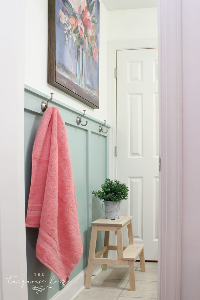 DIY Board and Batten Tutorial | Add vertical storage to a small bathroom | Big Style in a Small Bathroom | Bathroom hooks