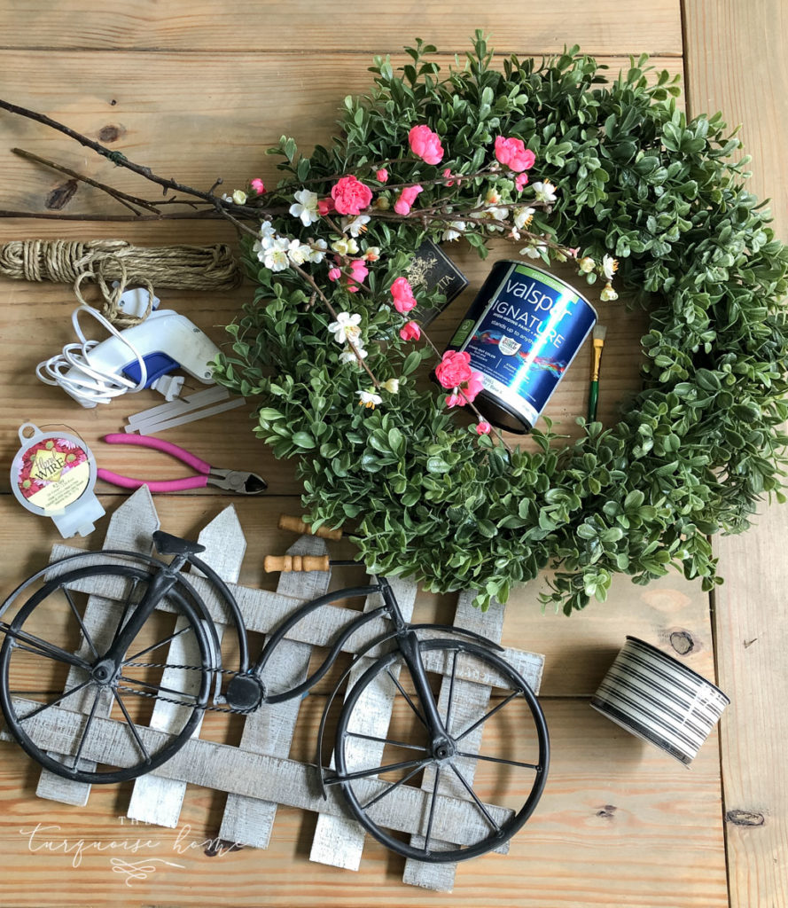 DIY Boxwood and Bicycle Spring Wreath - supplies to make the wreath