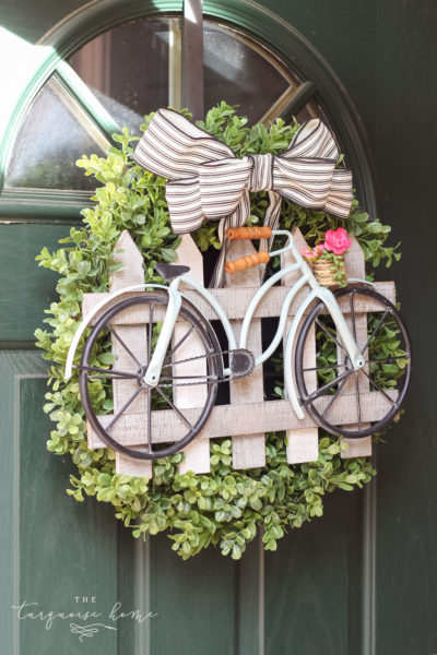 DIY Boxwood and Bicycle Spring Wreath