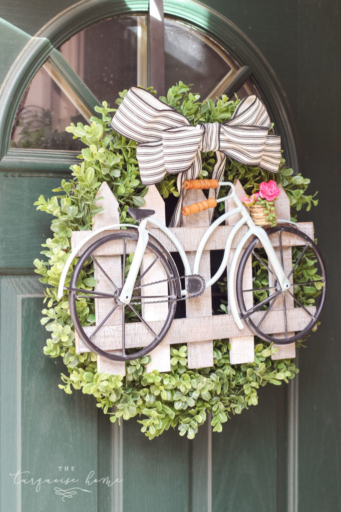 DIY Boxwood and Bicycle Spring Wreath