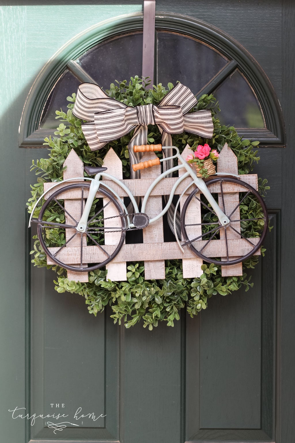 DIY Boxwood & Bicycle Spring Wreath - The Turquoise Home