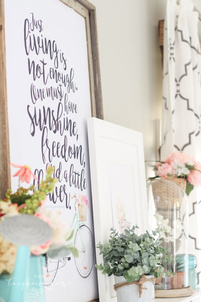 Adorable spring mantel with tons of floral inspiration!