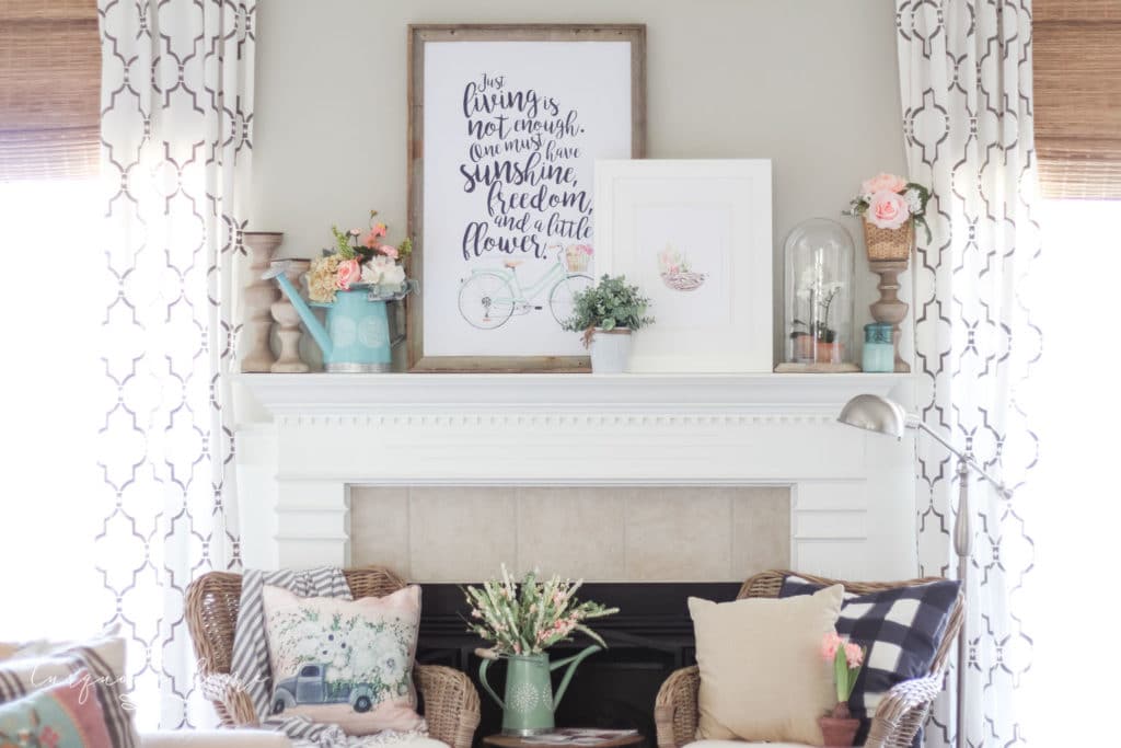 Spring Mantel in Living Room