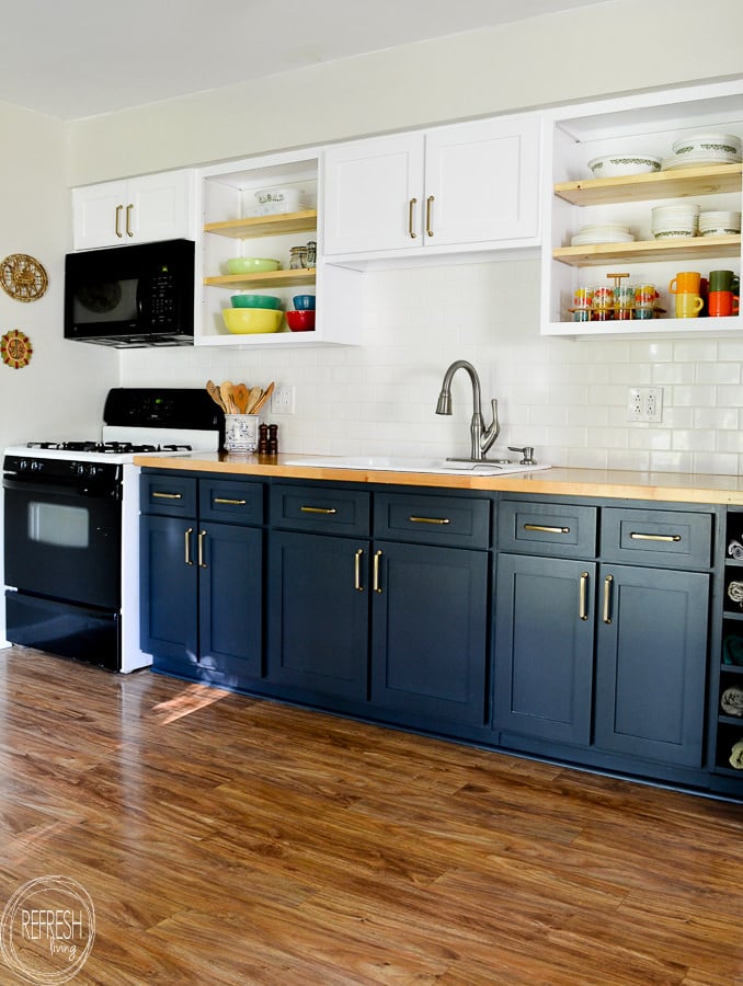 A Budget-Friendly Kitchen Makeover with Turquoise Cabinets & Open