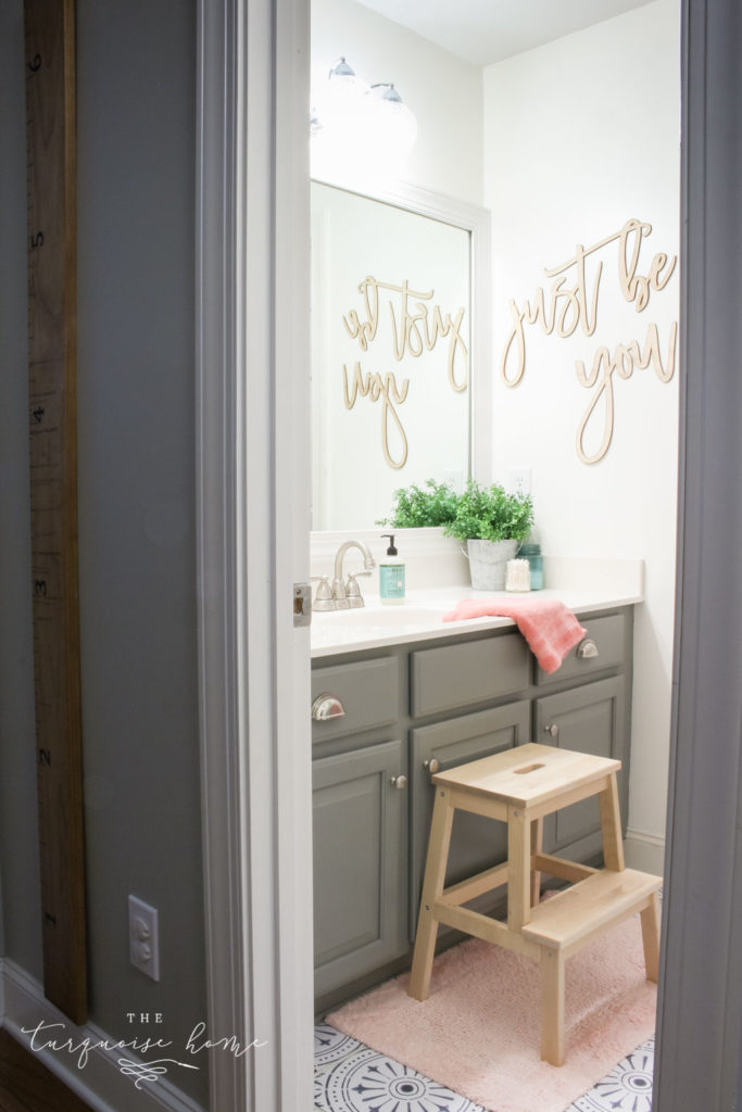 How to Create Big Style in a Small Bathroom | The Girls' Bathroom Refresh Reveal  | Light and Bright Bathroom without any natural light