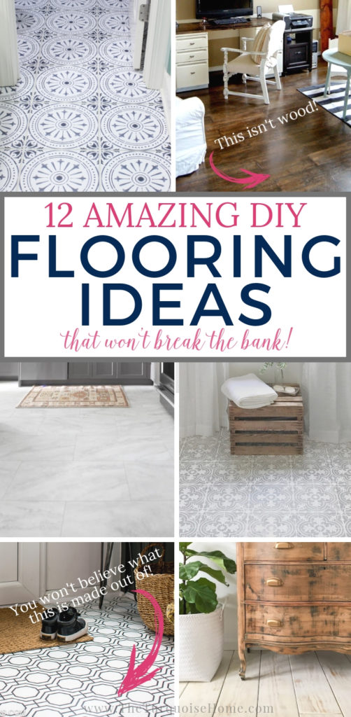 Cheap Flooring Ideas from paint to luxury vinyl, there's something here for everyone that won't break the bank! #cheapflooring #diyflooring #diyhomedecor #diyhomedecoronabudget #flooring #flooringmakeoverinspiration #floormakeover #concretetiles #peelandstick #paperbag #flooringideas