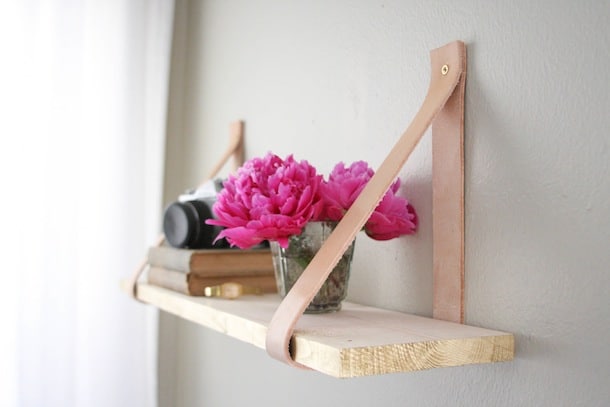 Suspended Wood and Leather Shelf