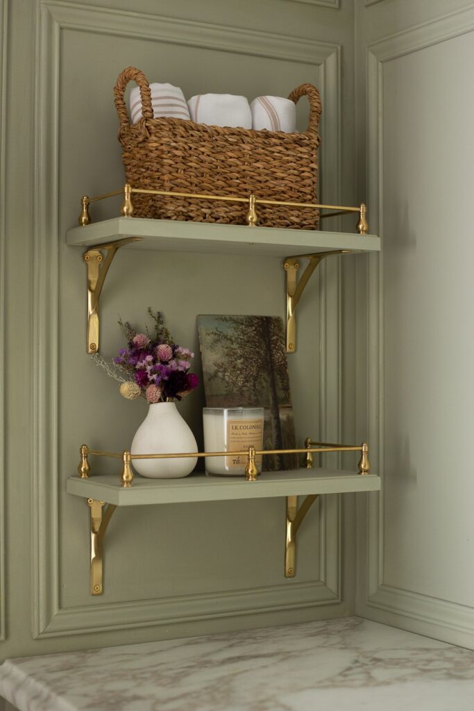 DIY Shelves with Brass Gallery Rails
