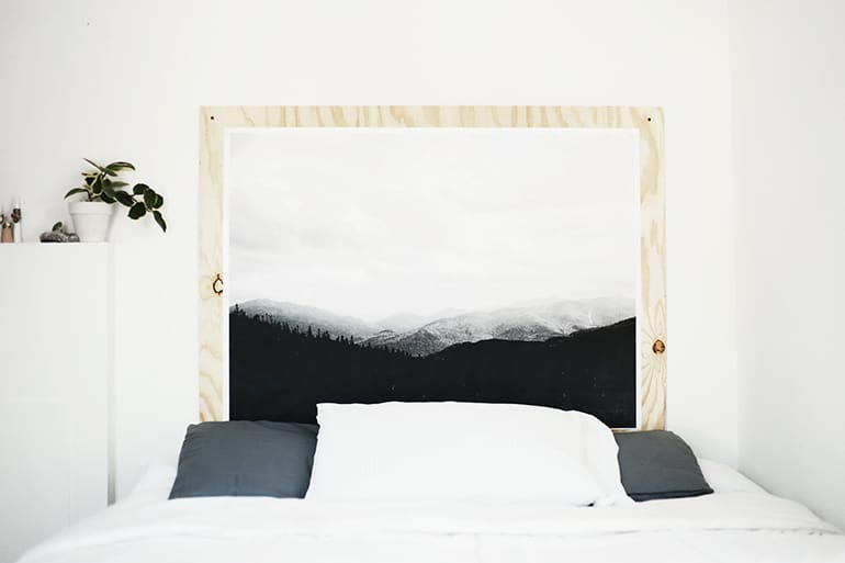 How to make a headboard: 13 Beautiful DIY Headboard Ideas - DIY Headboard made out of an engineer print and plywood