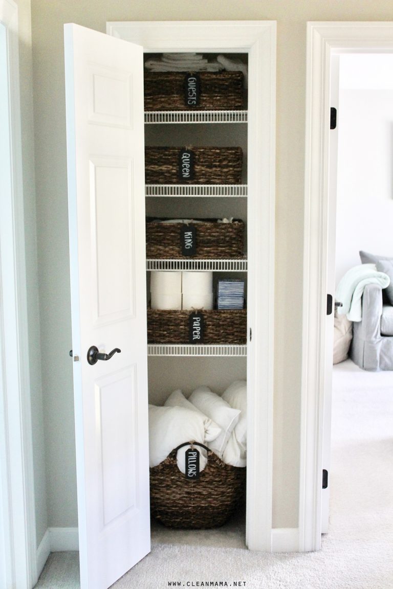 A simple and pretty way to organize a linen closet from Clean Mama shows just how much of a difference a basket (or several!) can make.
