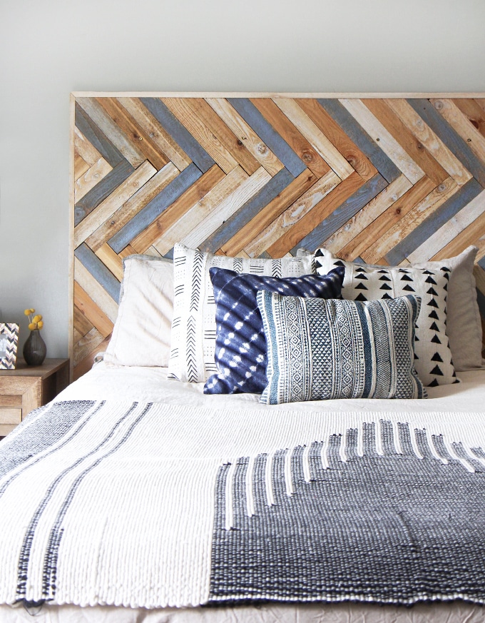 How to make a headboard: 13 Beautiful DIY Headboard Ideas - Herringbone Wood Headboard