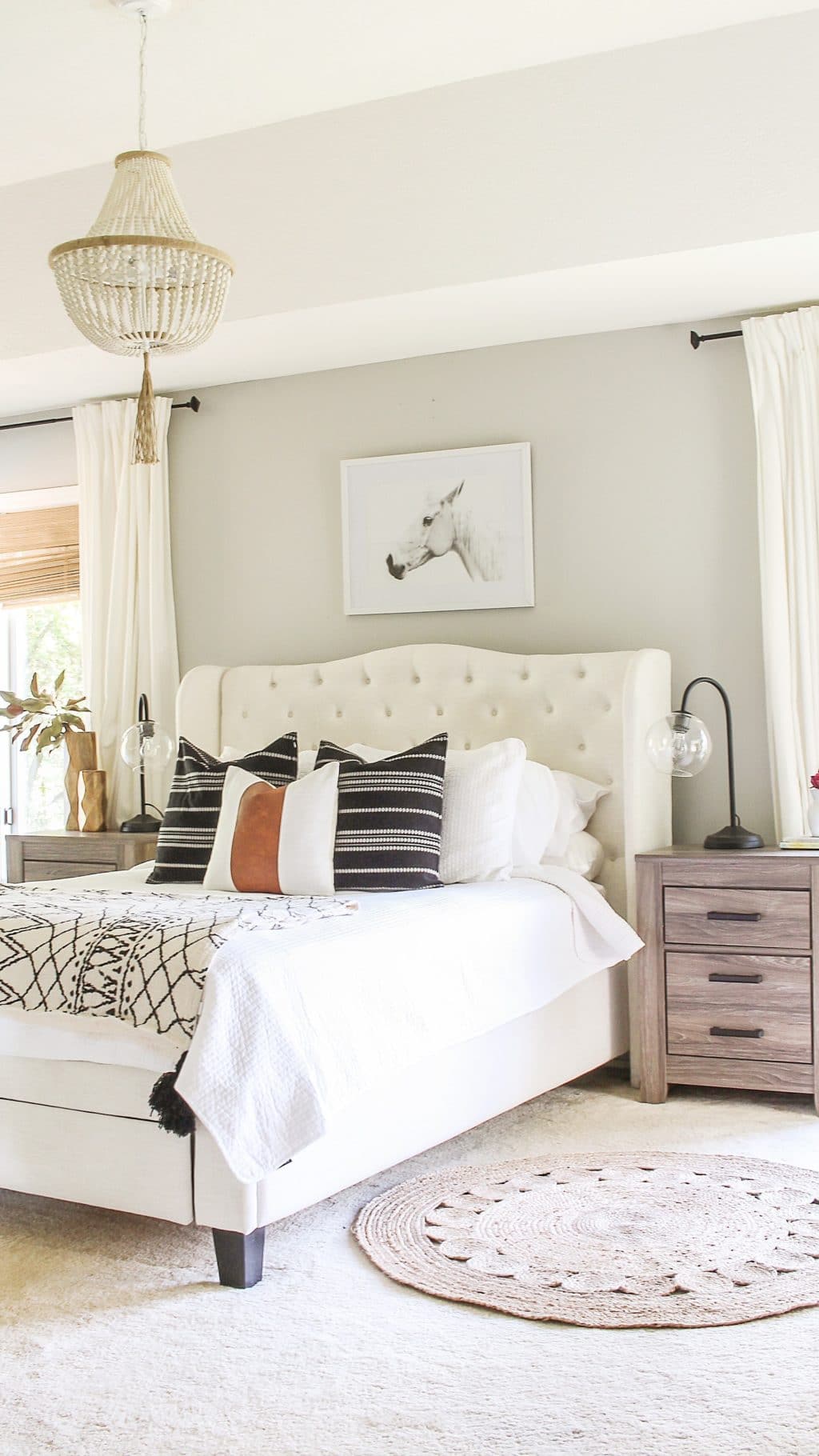 bedroom with Repose Gray greige paint on wall