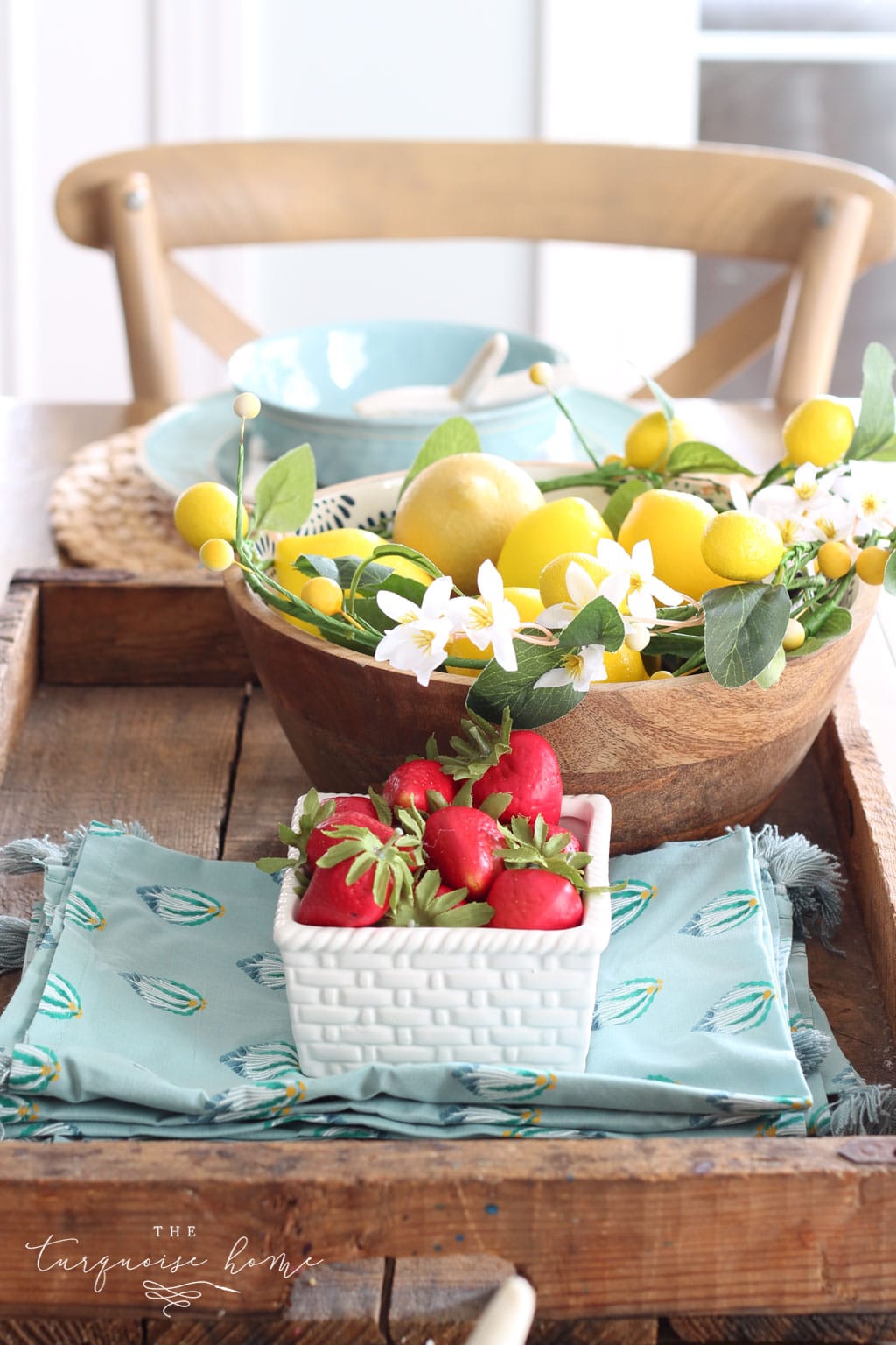 Bowls of fruit for summer or spring table decorations