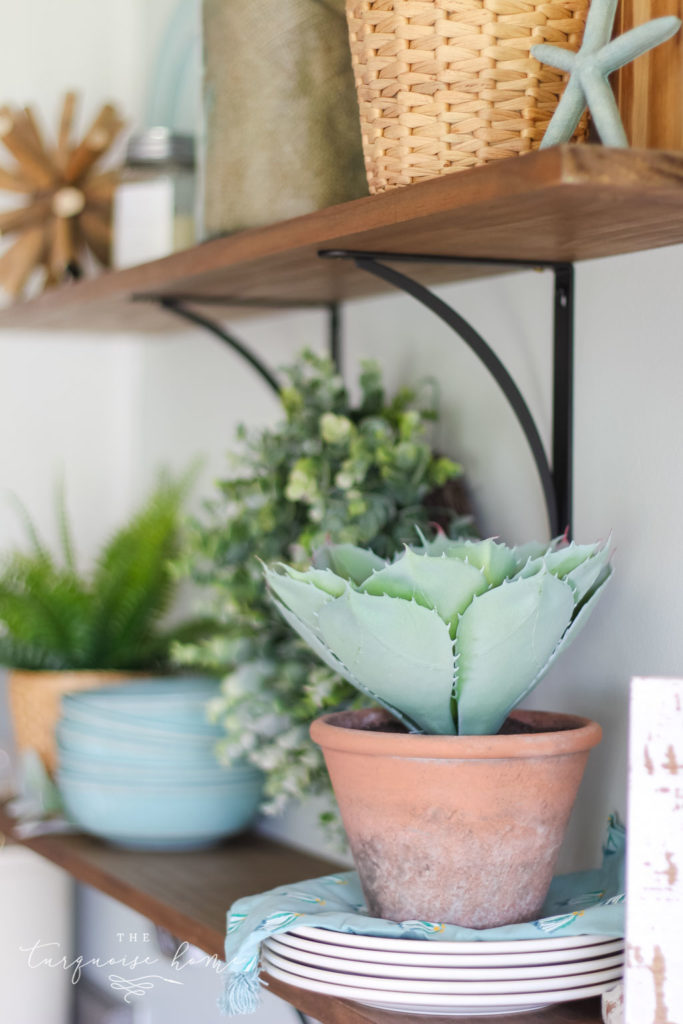 A Simple Peachy Summer Kitchen - terra cotta pot with cactus