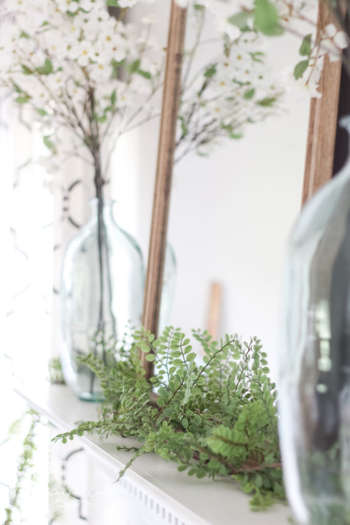 A Simple Summer Mantel - bright green locust garland from Hearth and Home with Magnolia