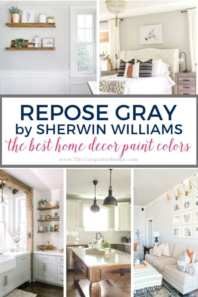 Repose Gray by Sherwin Williams is one of the most popular gray colors - and for good reason. It looks good in almost any room! See more here.... #paintcolors #sherwinwilliams #reposegray #homedecor 