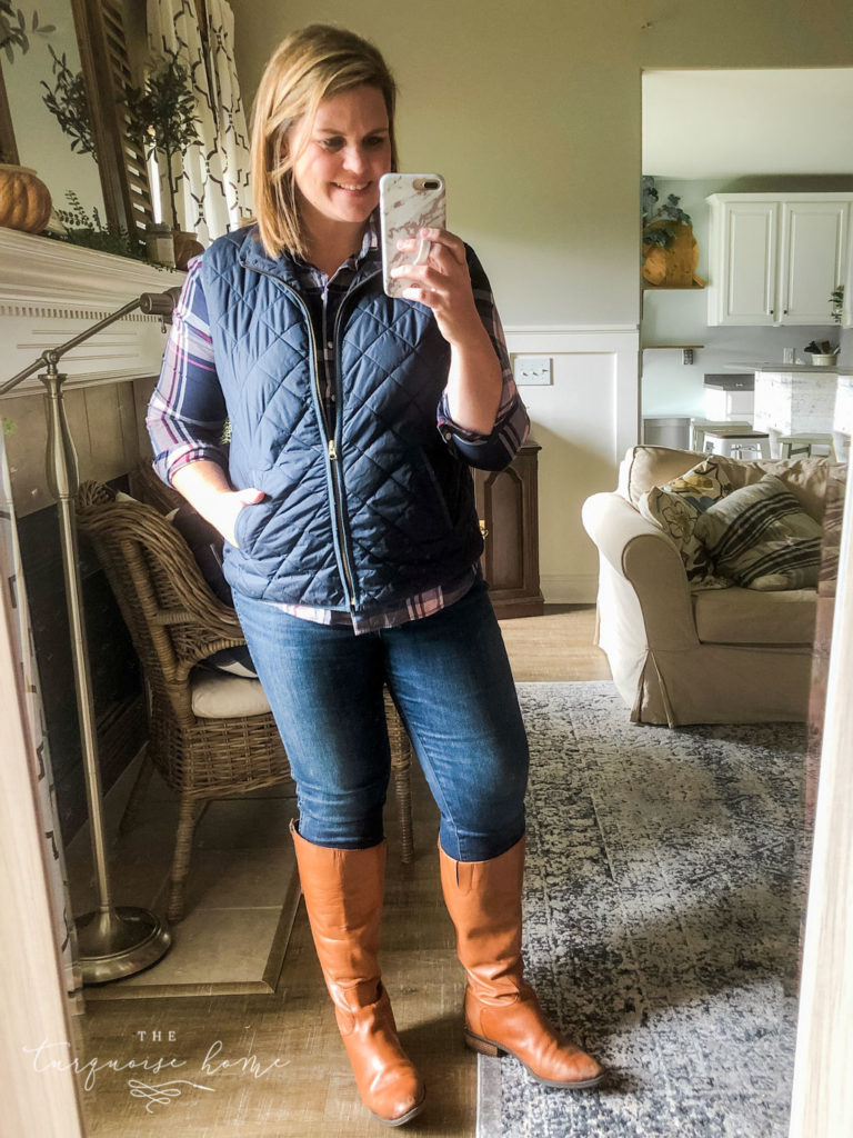 Fall Fashion Essentials | Fall Wardrobe Essentials Fall Transition Pieces | Puffy Vest | Button-Down Shirt | Riding Boots