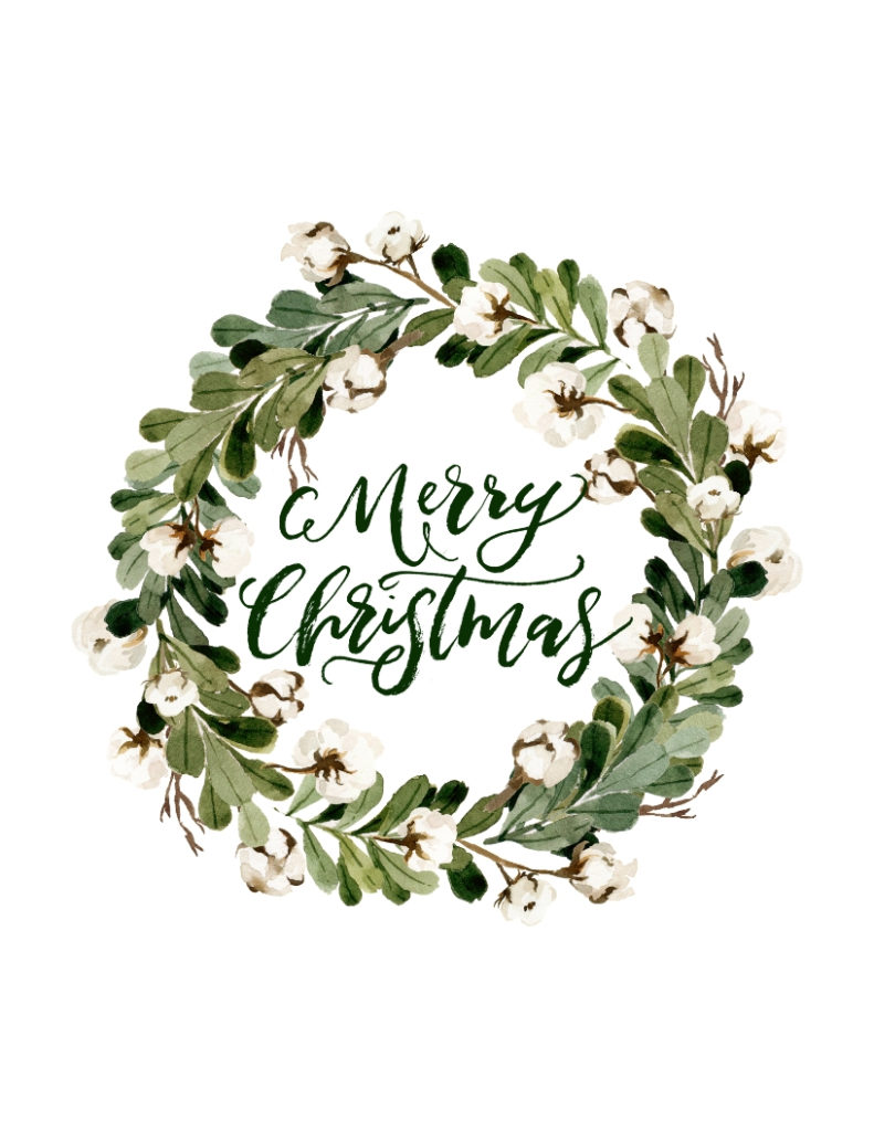 merry christmas wreath printable dark green