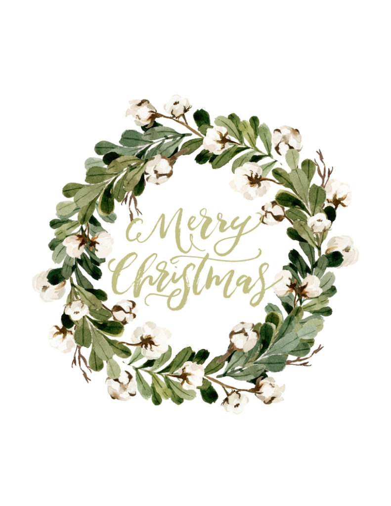 merry christmas wreath printable light green