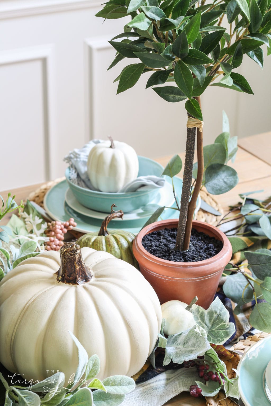 Pumpkins & Greenery Fall Tablescape