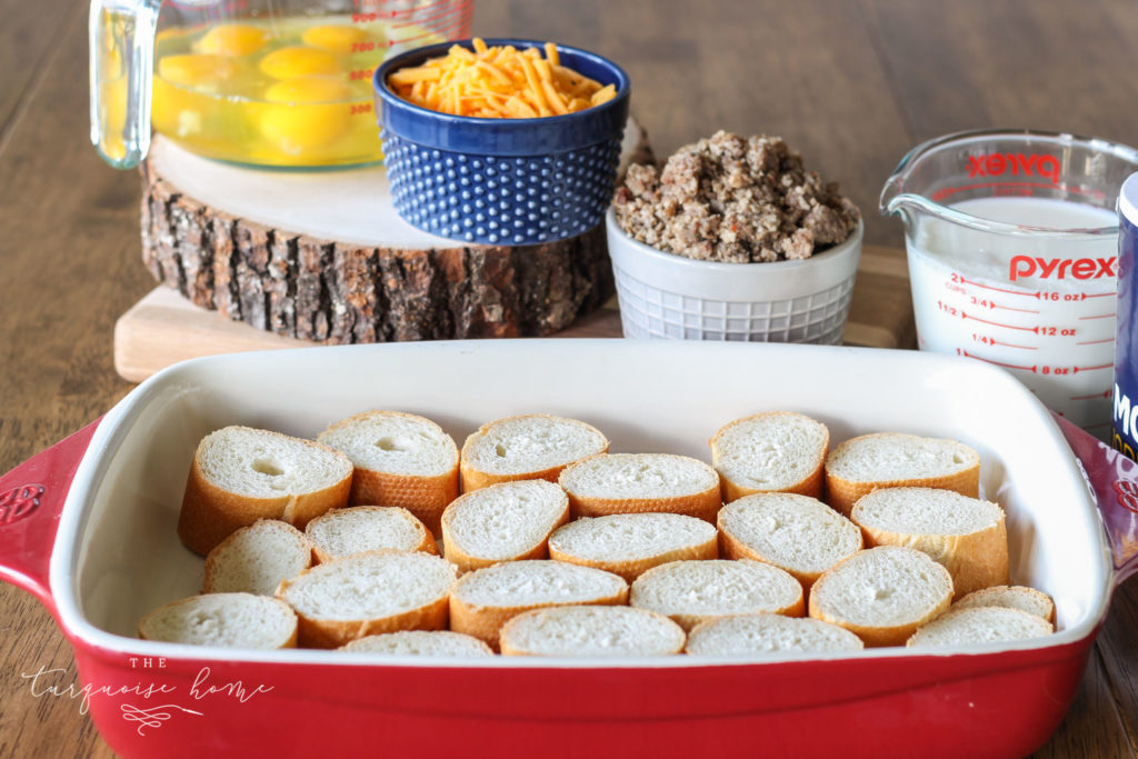 Overnight Sausage Breakfast Casserole - use a baguette in the bottom for the crust