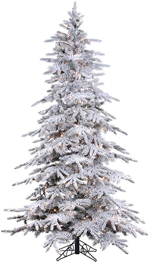 The BEST Artificial Christmas Trees | 7.5’ Flocked Bavarian Pine, Pre-Lit Artificial White Christmas Tree