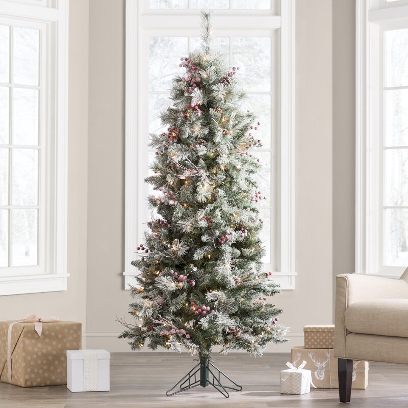 The BEST Artificial Christmas Trees | Frosted Berry Green Pine Christmas Tree with 200 Clear Lights