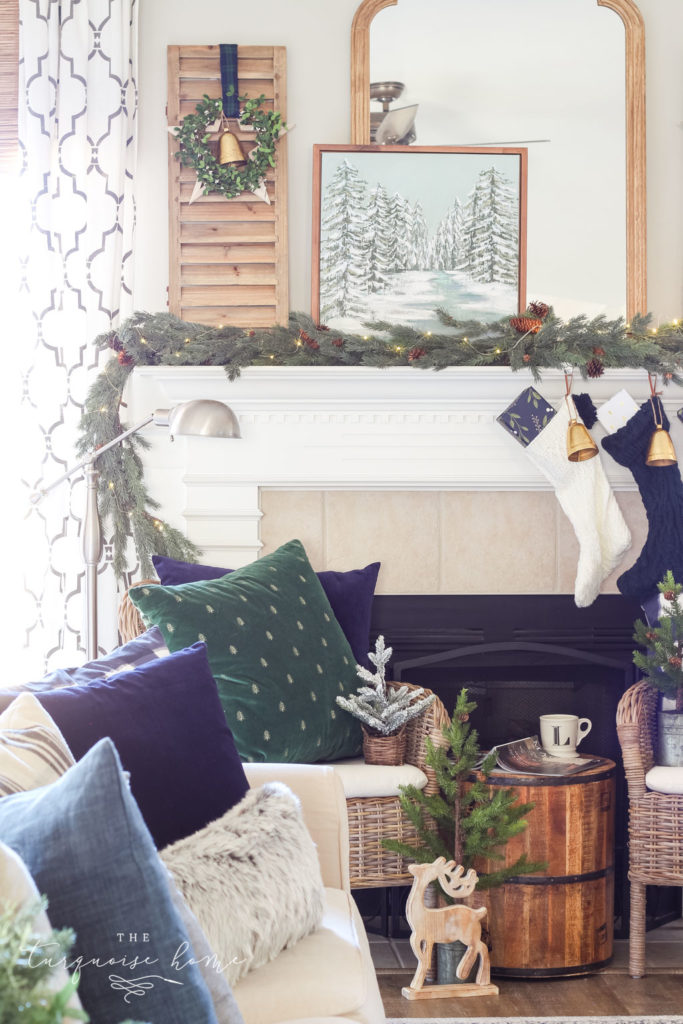 Green and Navy Simple Christmas Mantel
