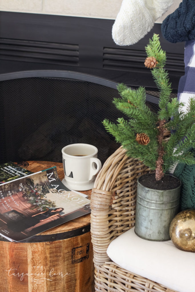 Green and Navy Simple Christmas Mantel - the Magnolia Journal magazine