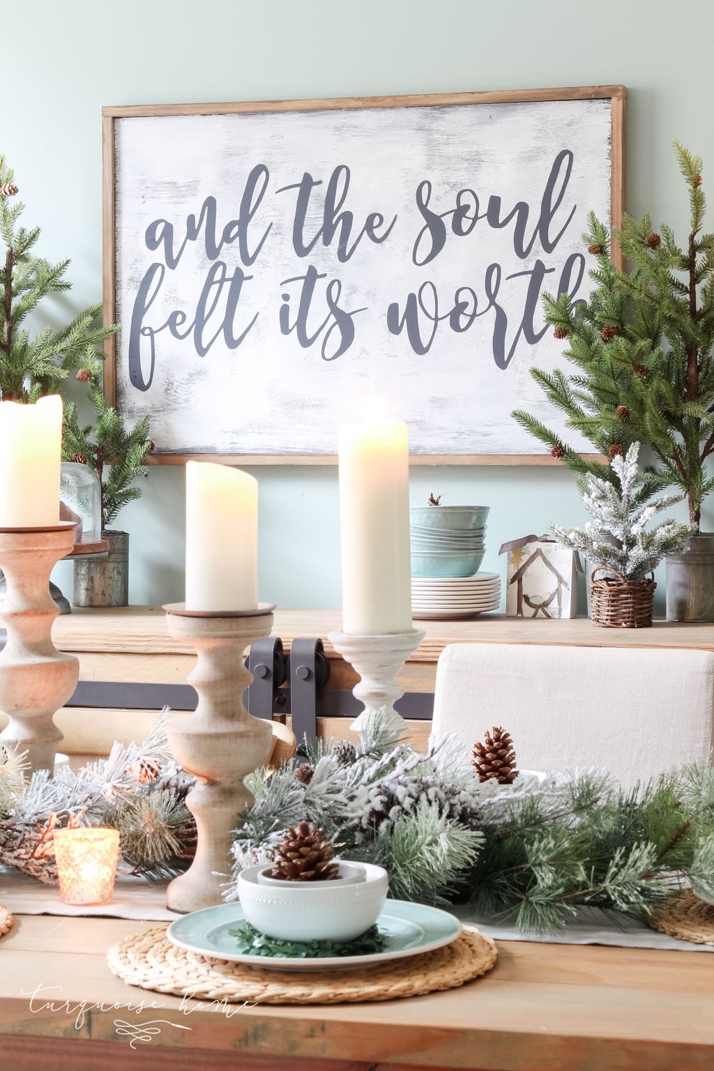 "And the soul felt its worth" DIY large wooden sign for Christmas and winter
