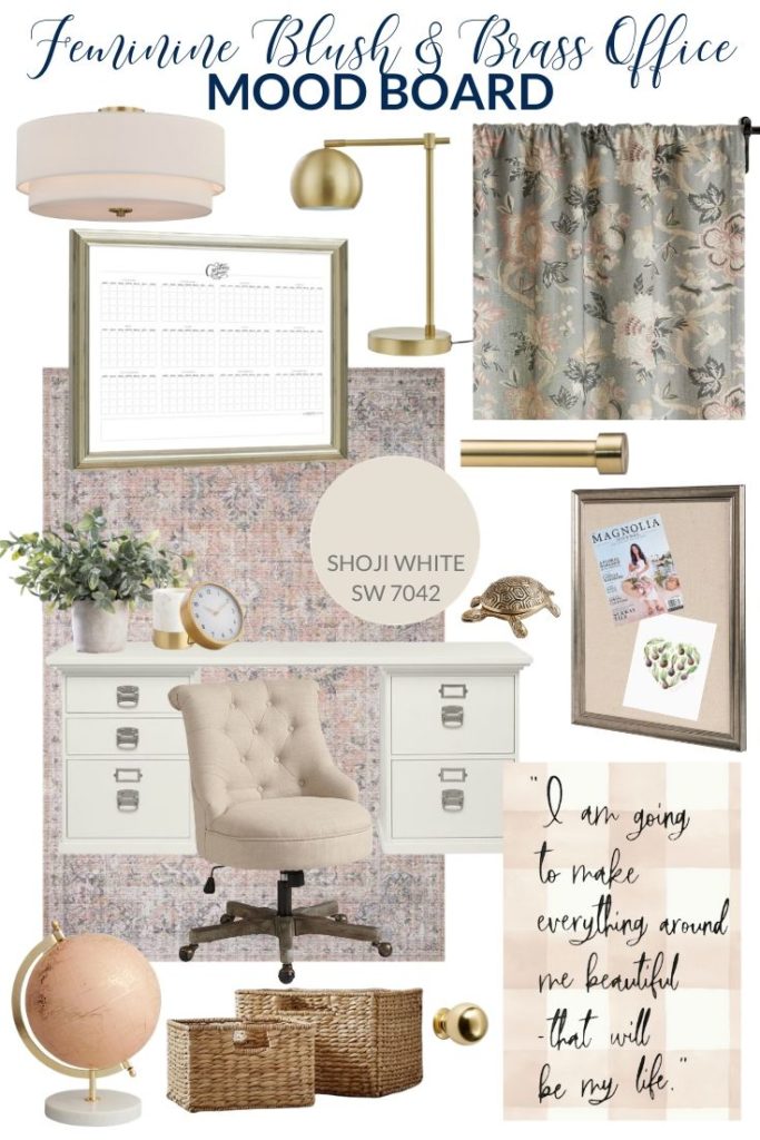 Feminine Blush and Brass Office Mood Board