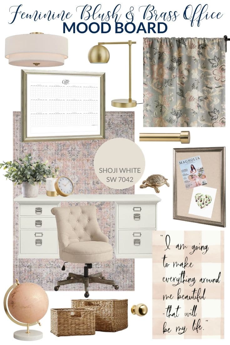 Feminine Blush and Brass Office Mood Board