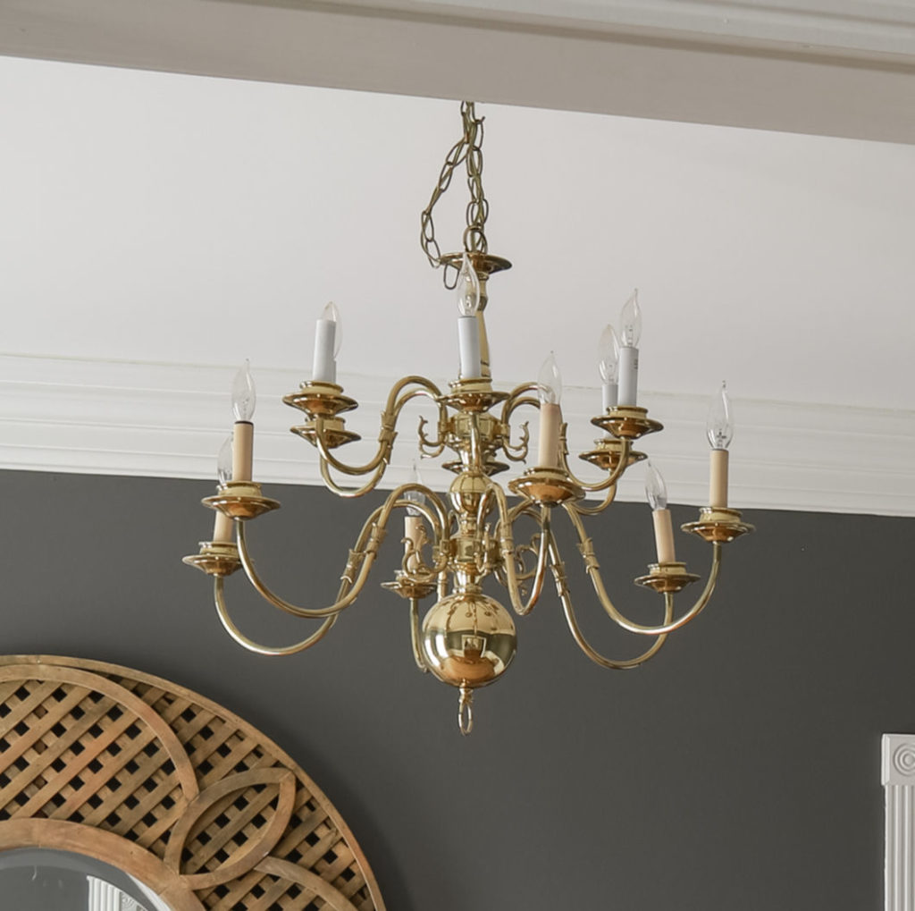 80's style shiny brass dining room chandelier