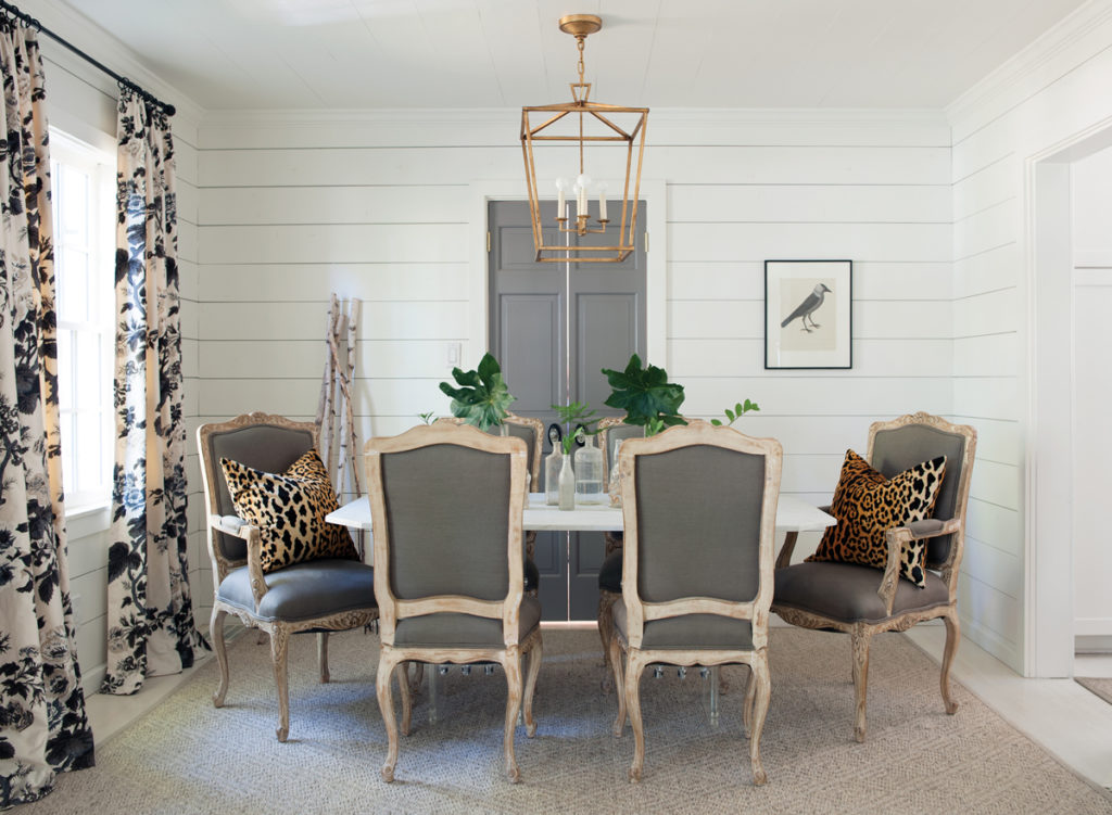 Dining Room with Shiplap Walls and Darlana Pendant Chandelier