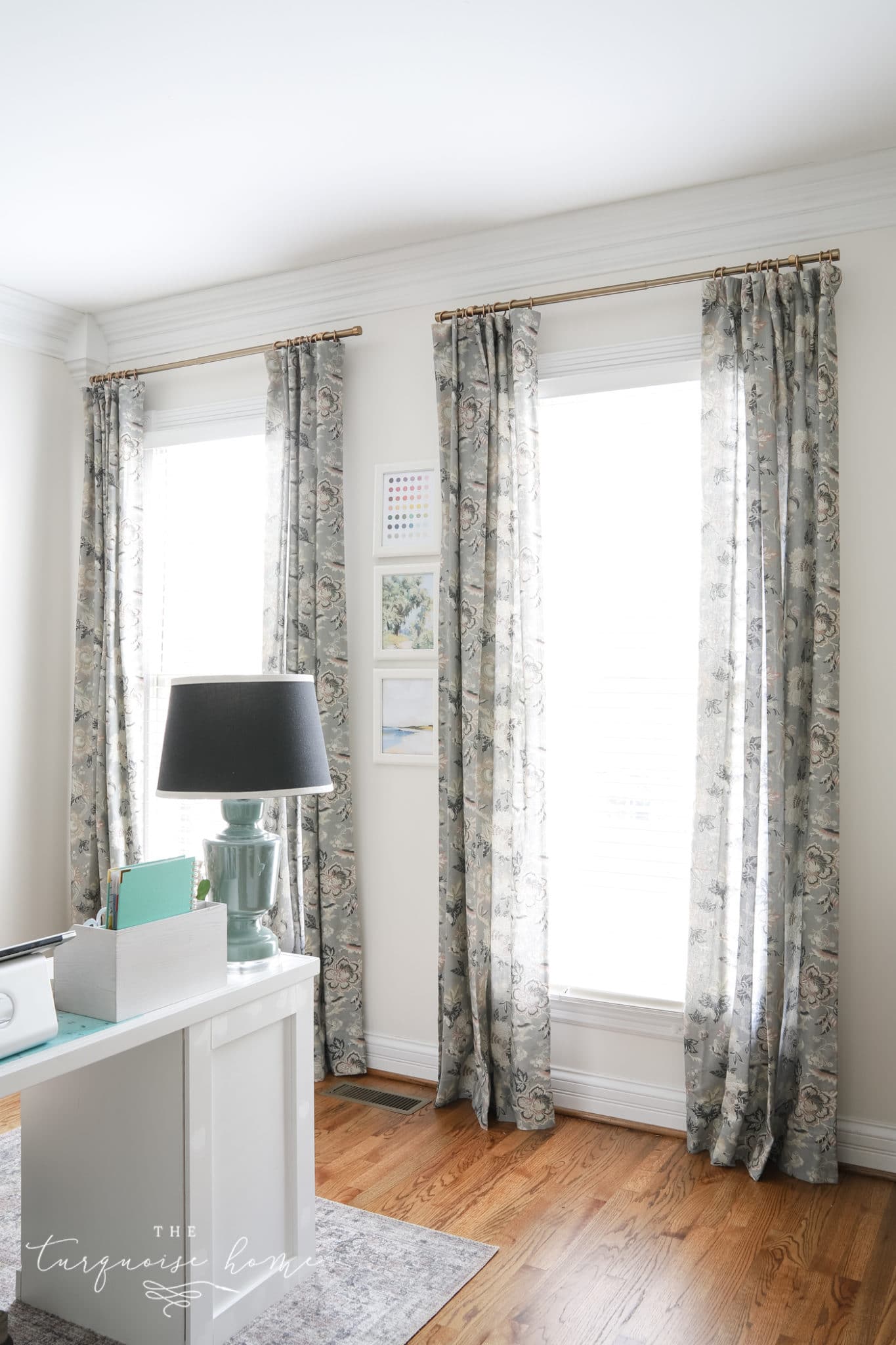 Floral gray and blush curtains