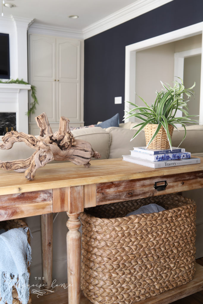 buffet table behind sofa