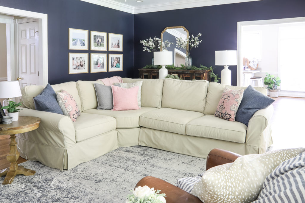 Sectional Sofa in a Navy Living Room