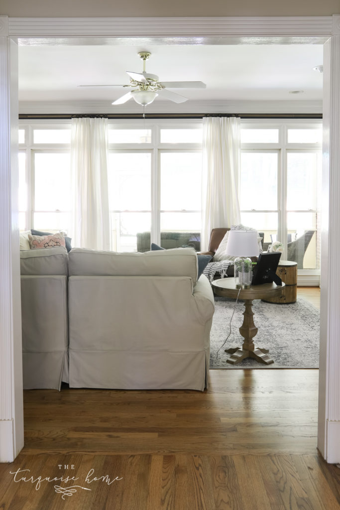 Living Room with a wall of windows