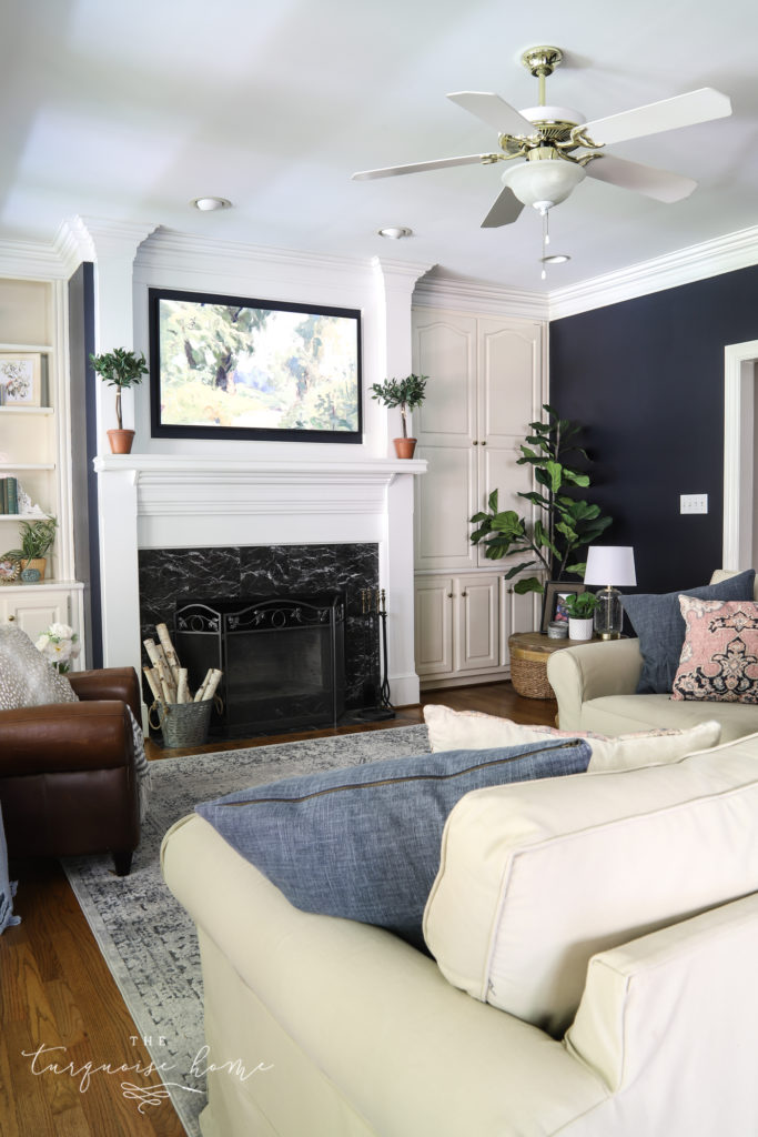 Navy Living Room with white trim