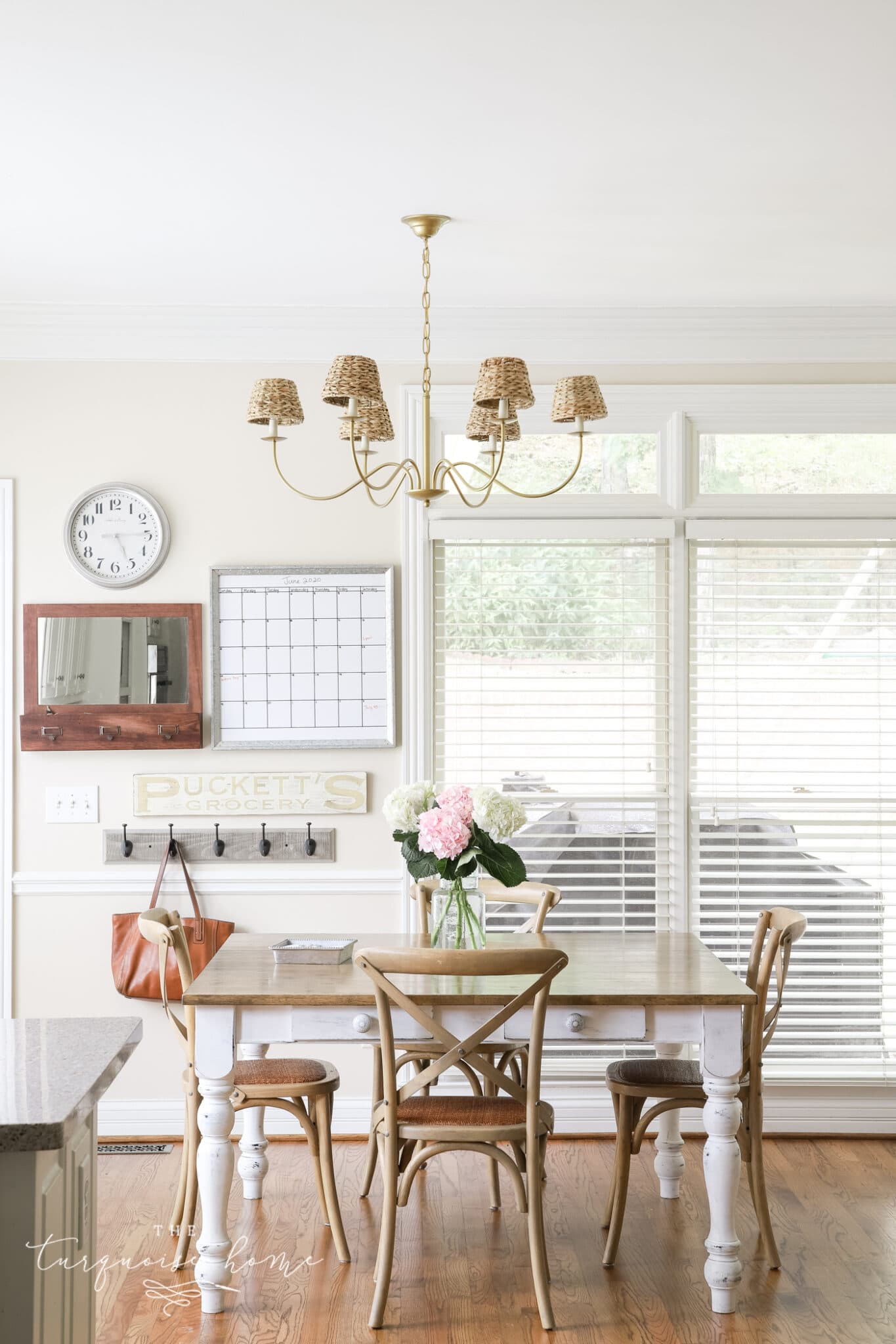 Traditional Brass Chandelier in the Kitchen - The Turquoise Home, image size:1365x2048