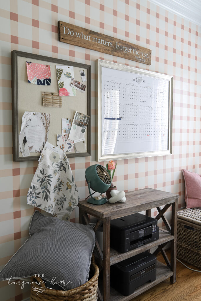 Plaid Pink Wall in Home Office