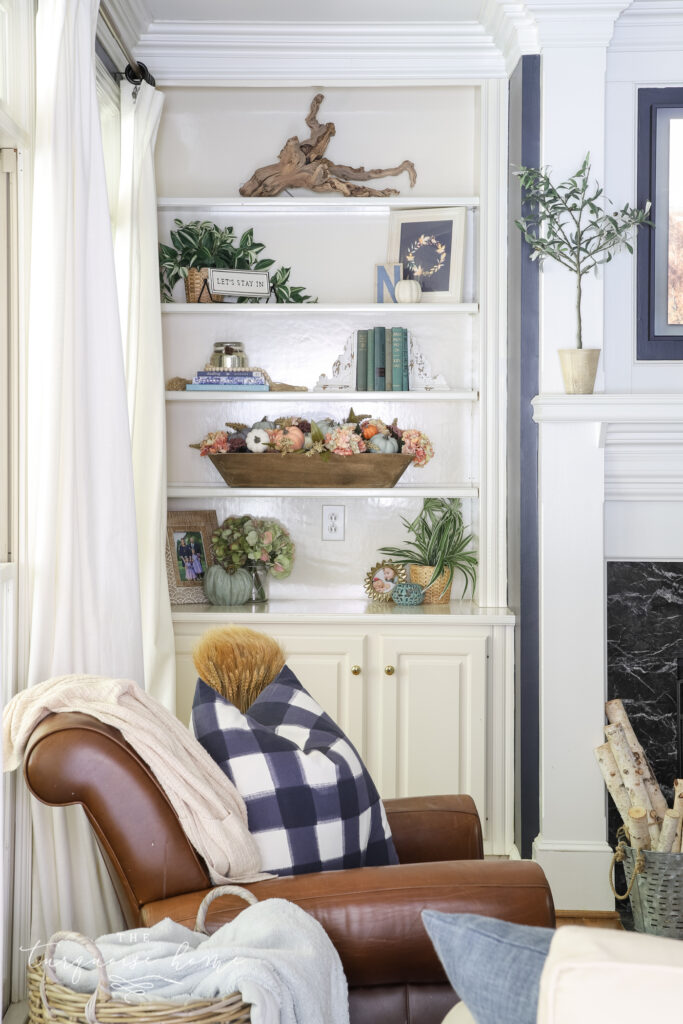 Built-In Shelves with Fall Decor