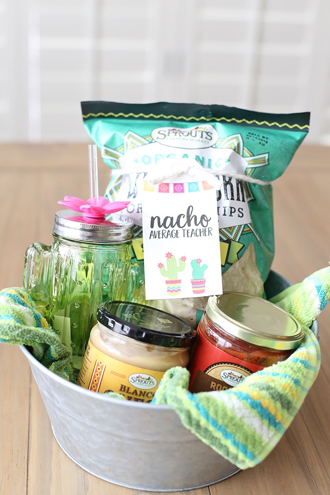 Teacher appreciation gift ideas: Nacho gift basket.