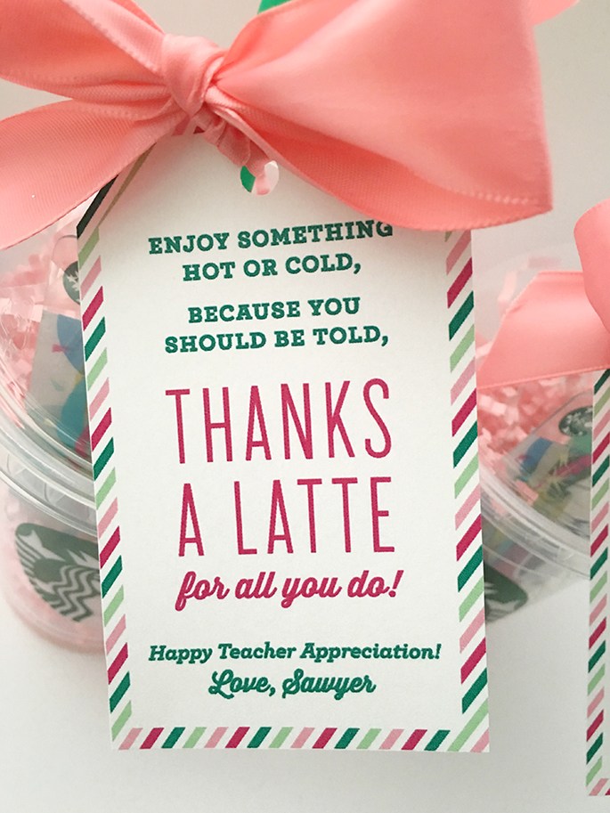 Thanks a latte teacher appreciation gift idea with Starbucks gift card.