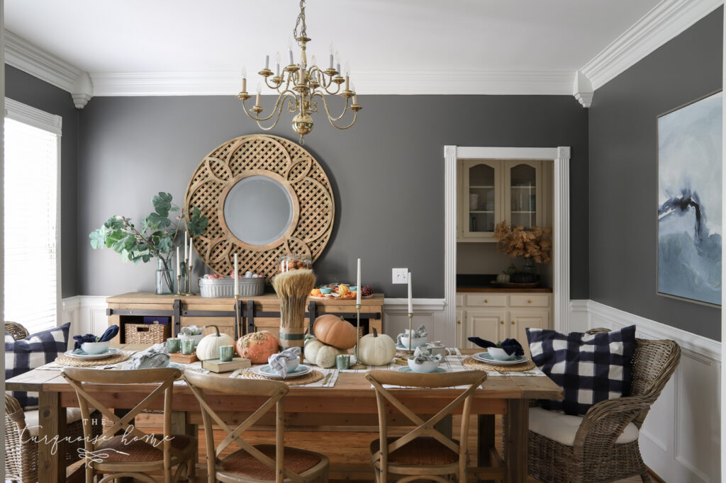 Kendall Charcoal Dining Room with Fall Decor