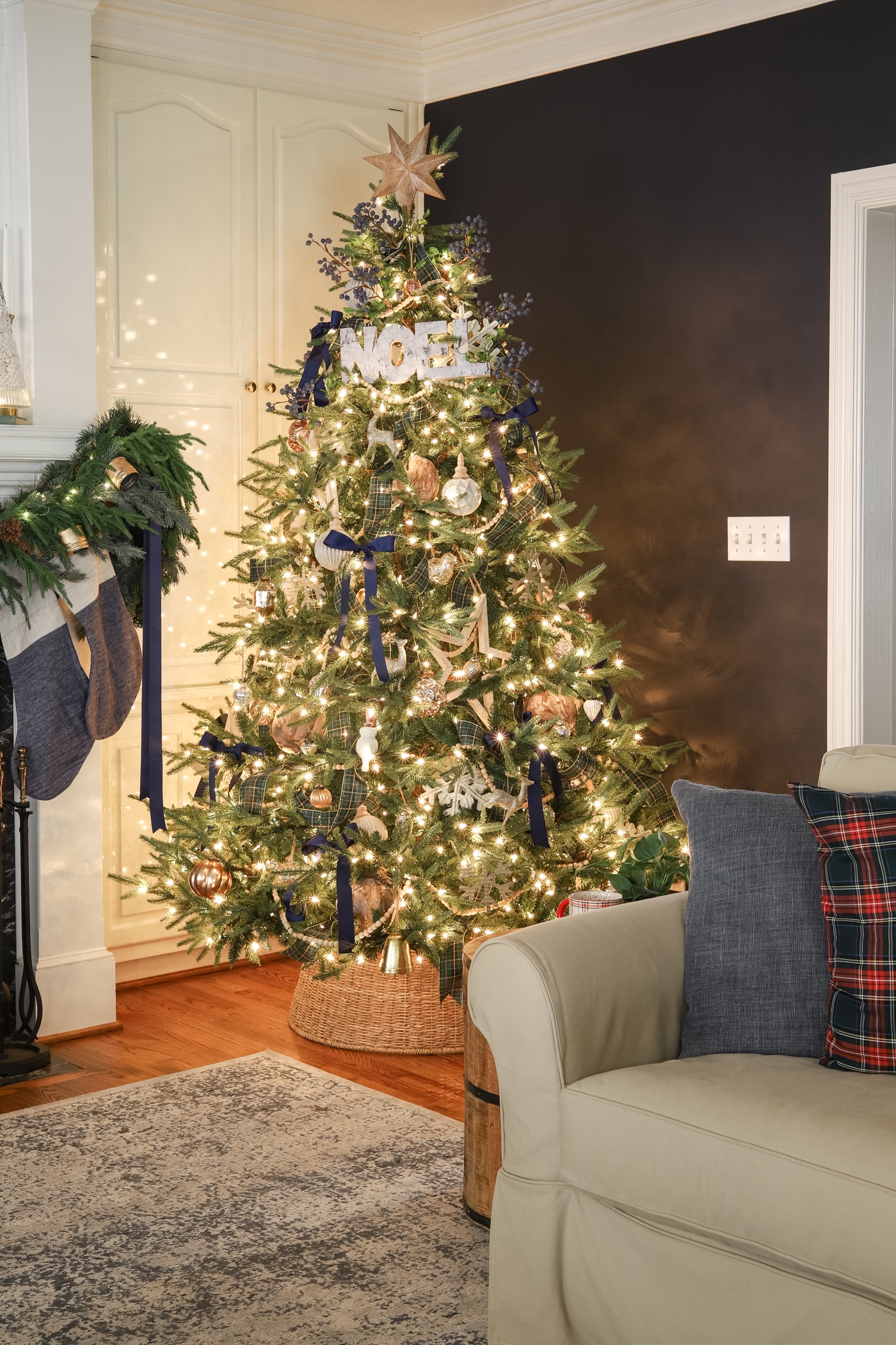 White Frosted Christmas Tree with Wood, Red, and White Ornaments - Soul &  Lane