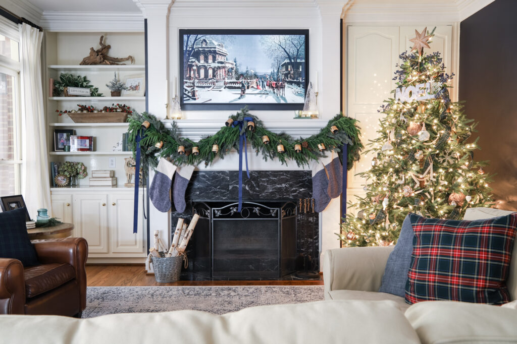 Beautiful Christmas garland on the mantel